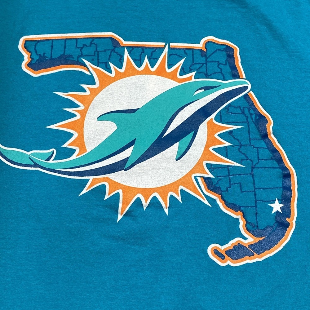 Miami Dolphins Shirt Mens Large Teal NFL Football Fanatics Graphic Tee Cotton